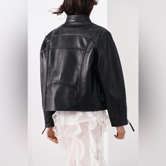 ZW COLLECTION ZIPPERED GENUINE LEATHER JACKET - Picture 8 of 16